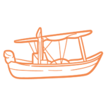 notrace-boat-logo-icon-orange line illustrated icon of a fishing bay boat
