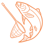 notrace-fishnet-logo-icon-orange line illustration icons of a fish and mesh net