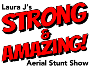 red text logo of Strong and Amazing Show by Laura J