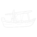line illustrated icon of a fishing bay boat