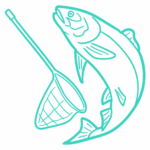 line illustration icons of a fish and mesh net